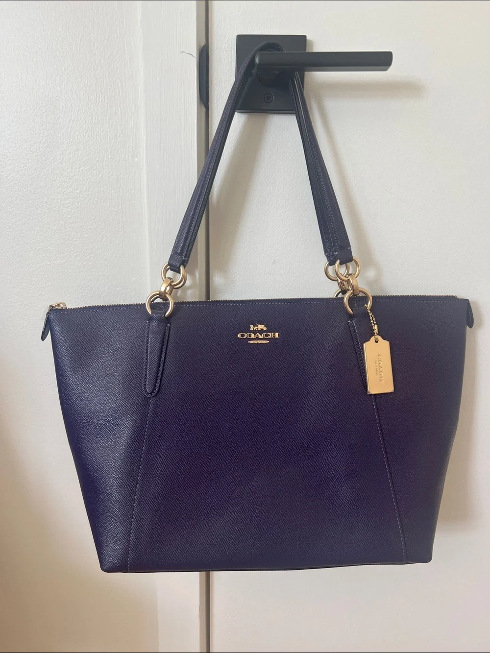Coach Leather Tote in Deep Purple with Gold Hardware